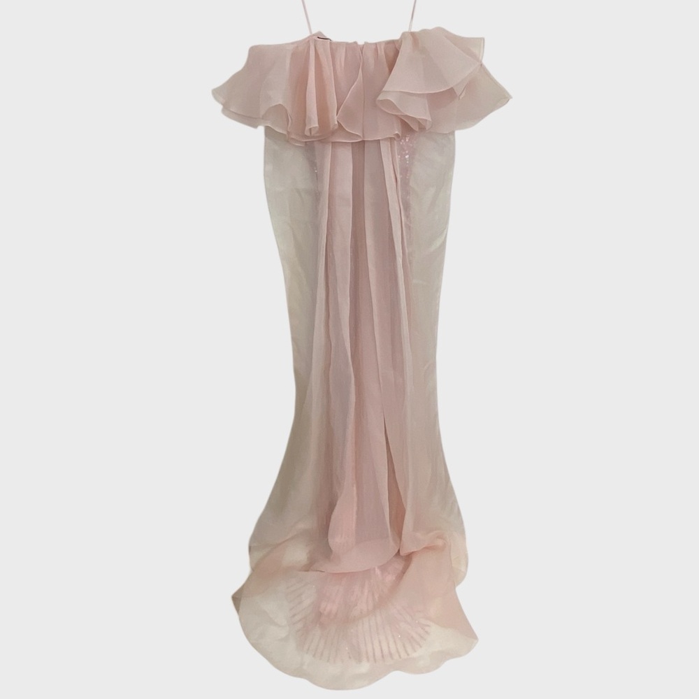 Jenny Packham NWT $6500 Pink Sequin Strapless Chiffon Gown Removable Cape - Picture 4 of 13